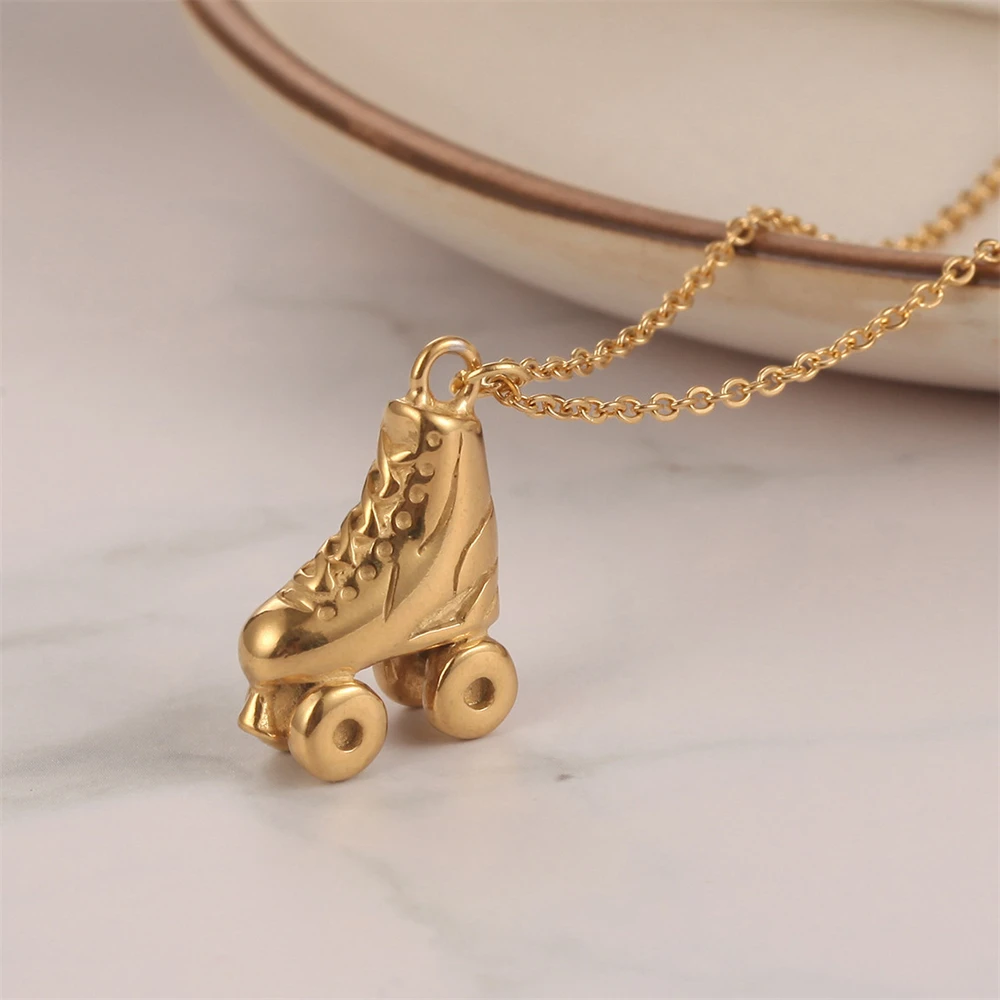 Hip Hop Roller Skate Charm Necklace Stainless Steel Chain Shoes Pendants Necklace Fashion Sport  Jewelry Accessory