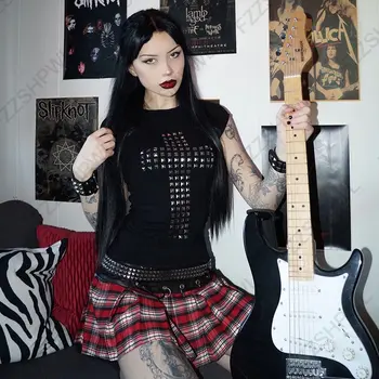 復古英倫國旗圖案印花V領長袖女襯衫 Y2K新款原宿嘻哈哥德休閒小丑街頭風 10 最佳銷售 千禧歌德 - №7