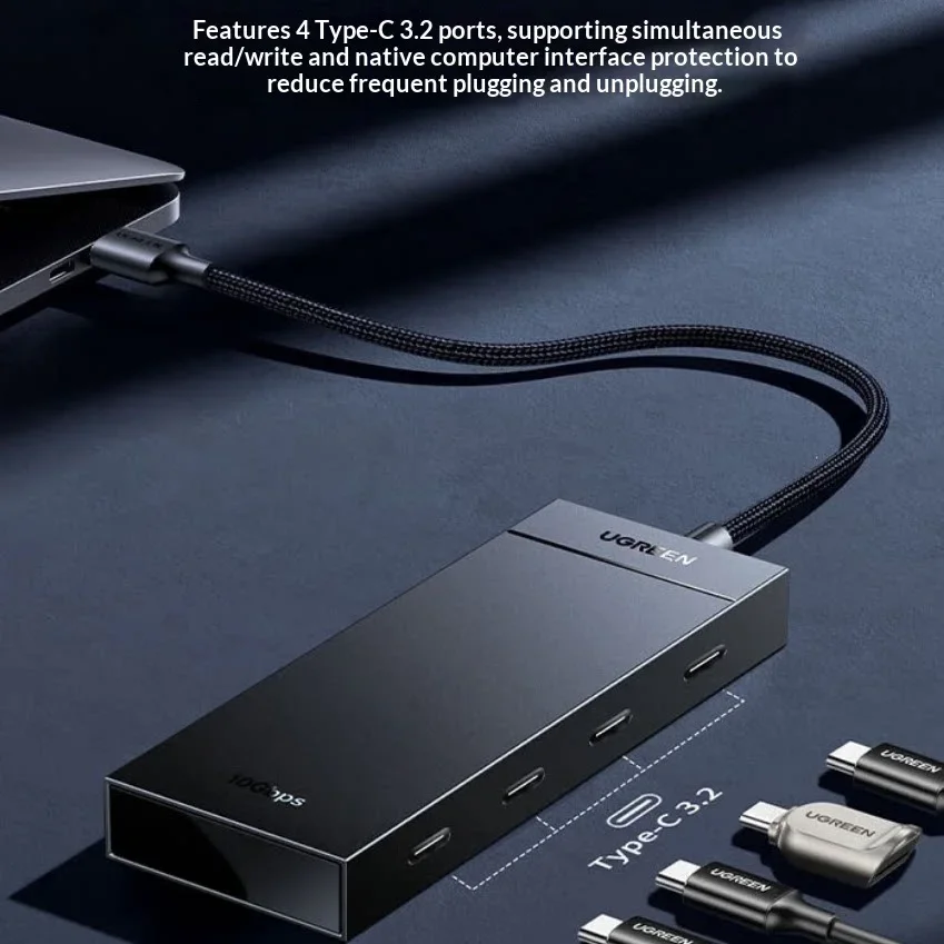 UGREEN 35584 USB C Hub CM806 4 Port USB 3.2 Gen 2 10Gbps Splitter Braided Cable for Windows Mac OS Linux