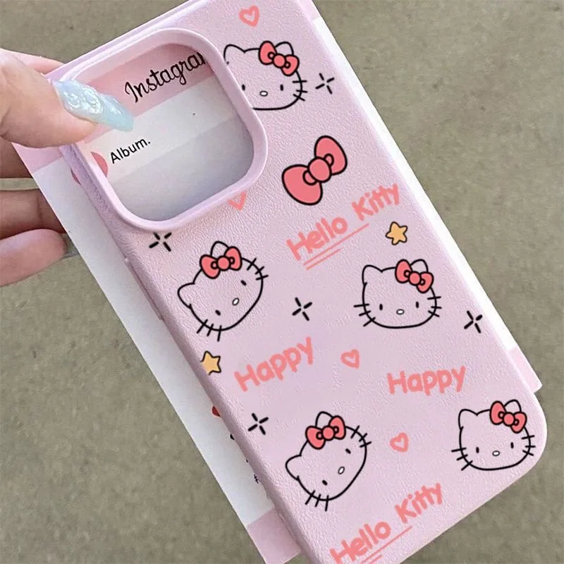 

Cute Hello Kittys Fashion TPU Imitation Leather Phone Case for IPhone 16 Plus 15 14 13 12 11 Pro Max Shock-absorbing