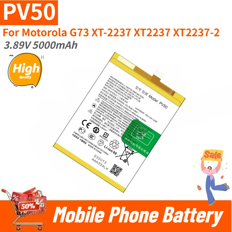 

Высококачественный аккумулятор для мобильного телефона PV50, 3.89В, 5000мАч, для Motorola G73 XT-2237 XT2237 XT2237-2, абсолютно новый, сменный аккумулятор