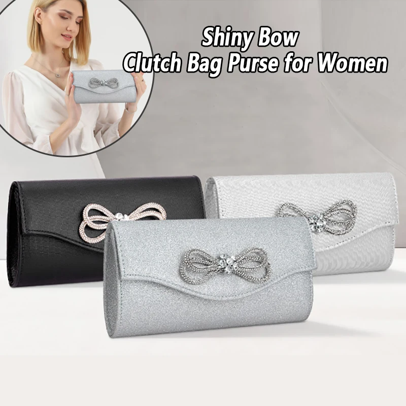 

Handbag for Women Bow Satchel Purse Clutch Bag with chain Shiny Crystal Bow Clutch Purse Crossbody Bag Shoulder Bag