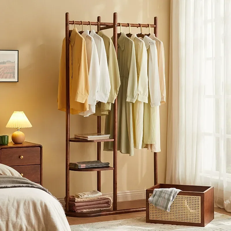 Solid Wood Floor to Ceiling Coat Rack Vertical Clothes Hanger for Living Room Bedroom Office Household Garment Storage Stand