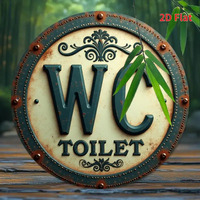 2D Flat, 1pc Vintage Metal Bathroom Sign - Antique Dark Blue WC TOILET Lettering with Ornate Textured Metallic Surface, Rustic O