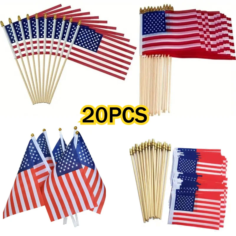 20PCS/pack Small American Flags Small US Flags/Mini American Flag  Flagpole 30cm American Independence Day Home Decor ﻿