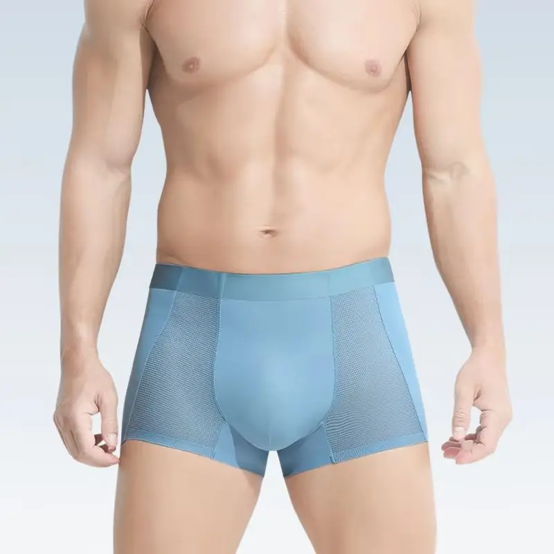 

Men's ice silk antibacterial underwear Men's mesh breathable boxers Summer thin boys sports boxer shorts head