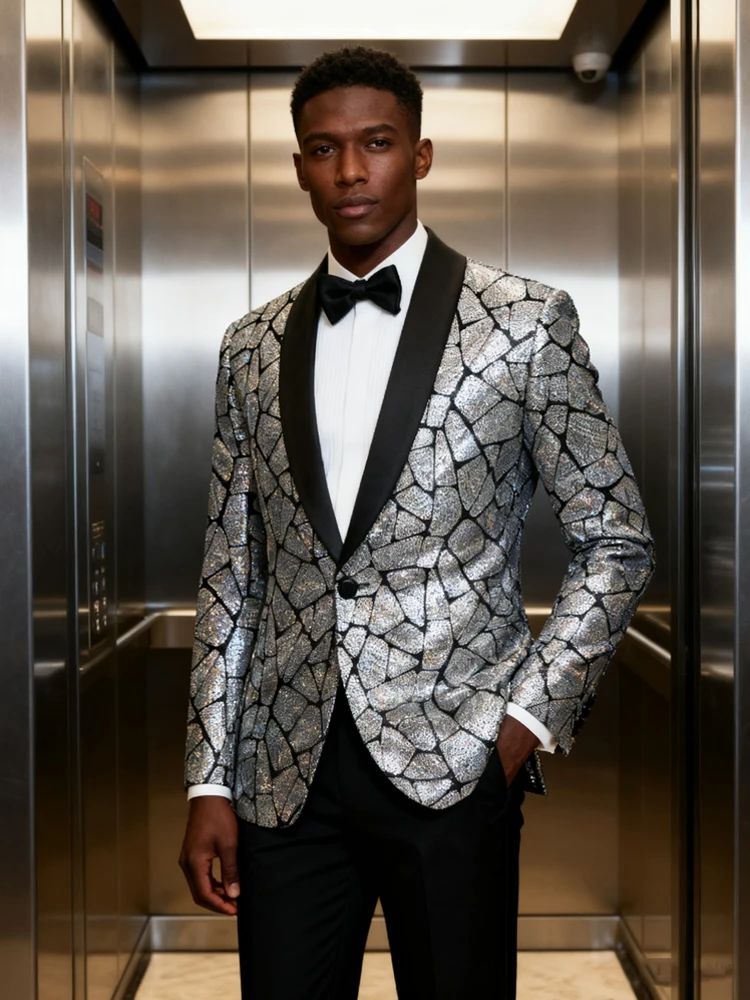 

Мужской цельный пиджак с блестящими пайетками, модный фрак, подходит для вечеринок, свадеб, банкетов, танцев