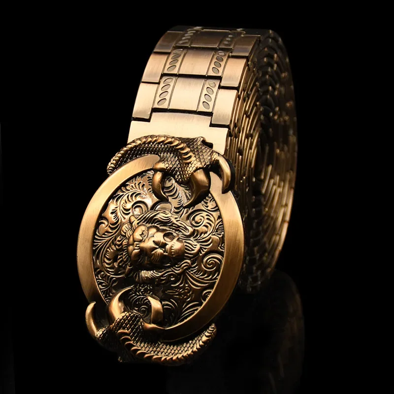 Men's High Quality Stainless steel Belt Retro Silver Gold Dragon Metal Charm Belt Hip Hop Gothic Punk Strap Sself-defense Belt