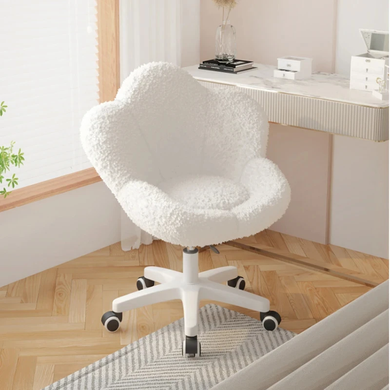 INS Modern Luxury Lamb Wool Living Room Chairs Swivel Soft Armchair Bedroom Reading Makeup Vanity Backrest Stool Home Furniture