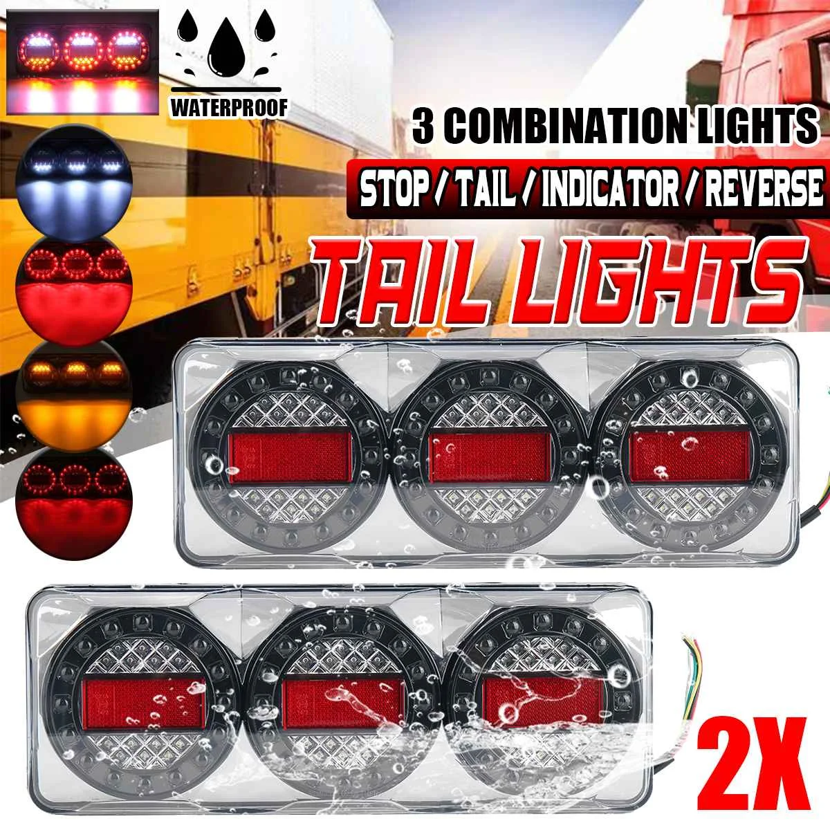 LED Trailer Taillights Waterproof 12V-24V Truck Car Turn Signal Rear Tail Lights Lorry Bus 5 Modes Stop Reverse Indicator Lamp