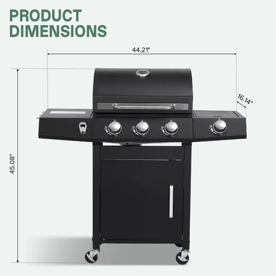 Propane Gas BBQ Grill with Side Burner, Black