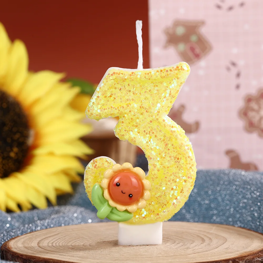 شموع عيد الميلاد الصفراء غير الصالحة للأكل، زينة الكيك، الشموع الرقمية، حلويات الحفلات، الخبز، زينة عباد الشمس #2