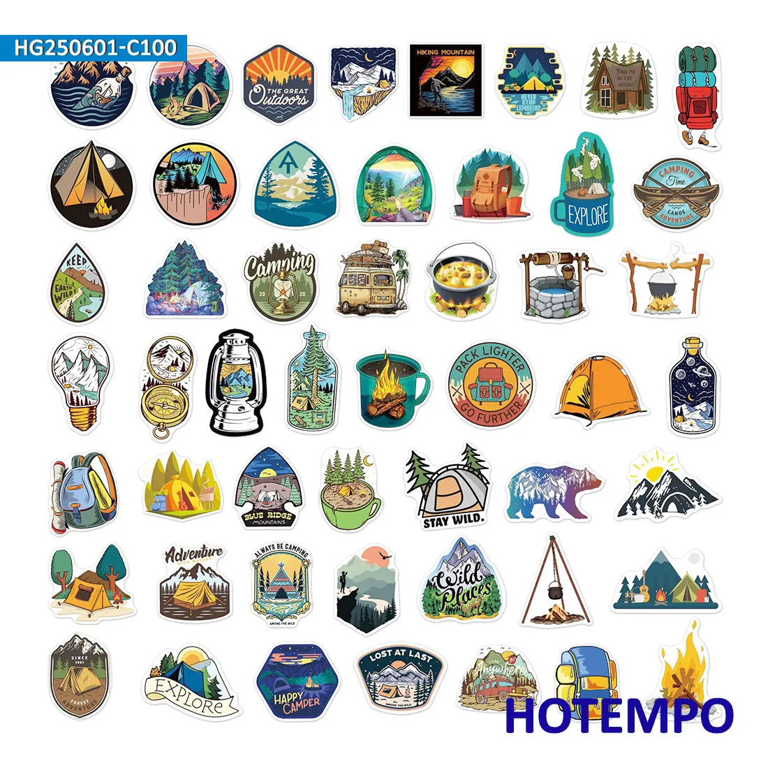مجموعة ملصقات السفر للتخييم، رحلة تسلق للمغامرة الخارجية والمشي لمسافات طويلة، لأمتعة الهاتف المحمول، حزمة ملصقات مضحكة، 100 قطعة #5