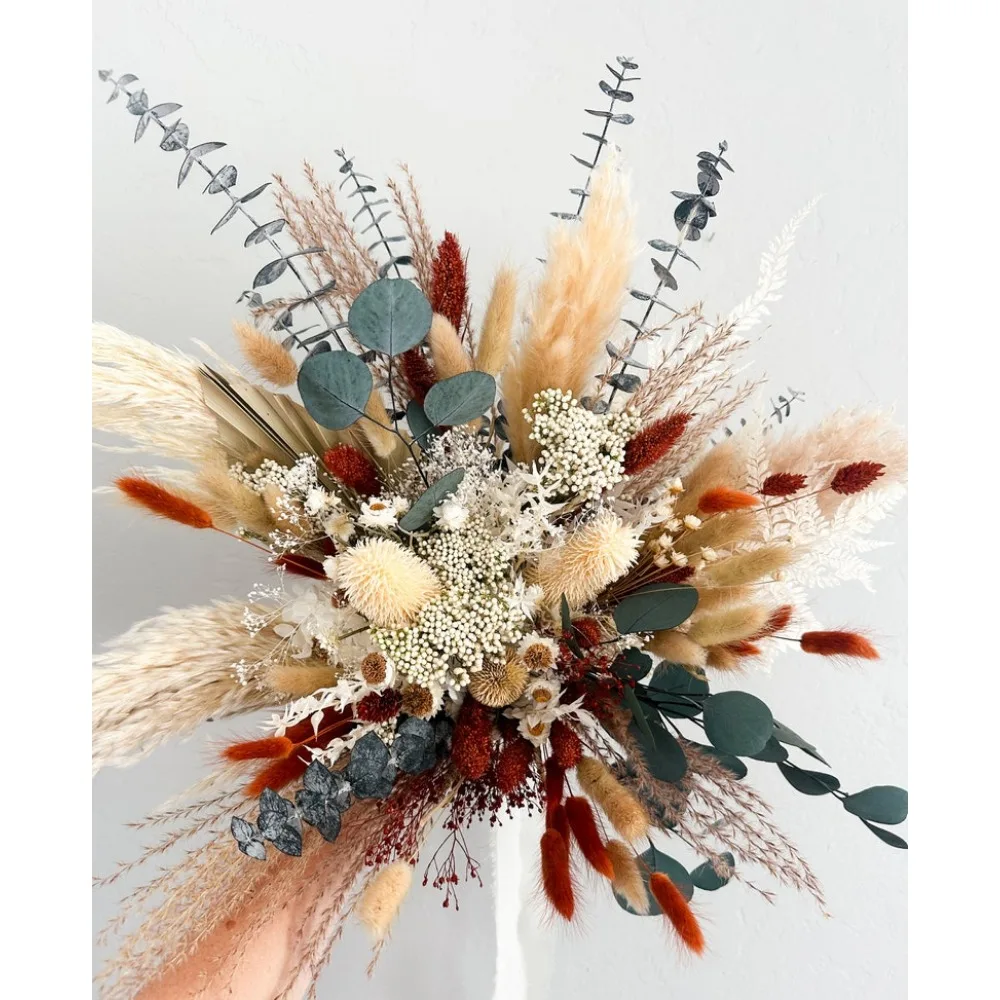 Dried Flowers,Medium Rust,Terracotta  Eucalyptus Wildflower Bouquet Bride and Bridesmaids Dried Flower Bouquet Wedding Flowers