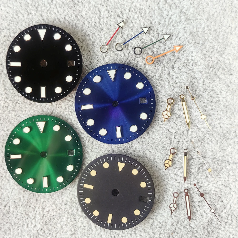 

28.5mm watch dial Watch hands Green luminous blue luminous for NH34 NH35 movement watch accessories repair tool