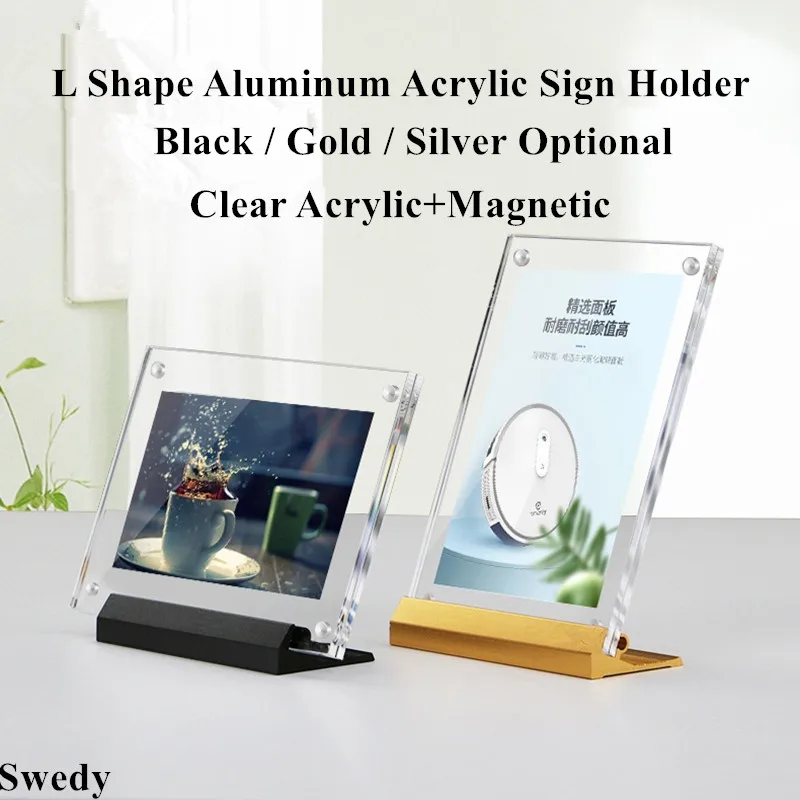 4 Pieces A6 100x150mm L Shape Aluminum Sign Holder Display Stand Acrylic Flyer Poster Frame Price Label Card Holder Menu Holder
