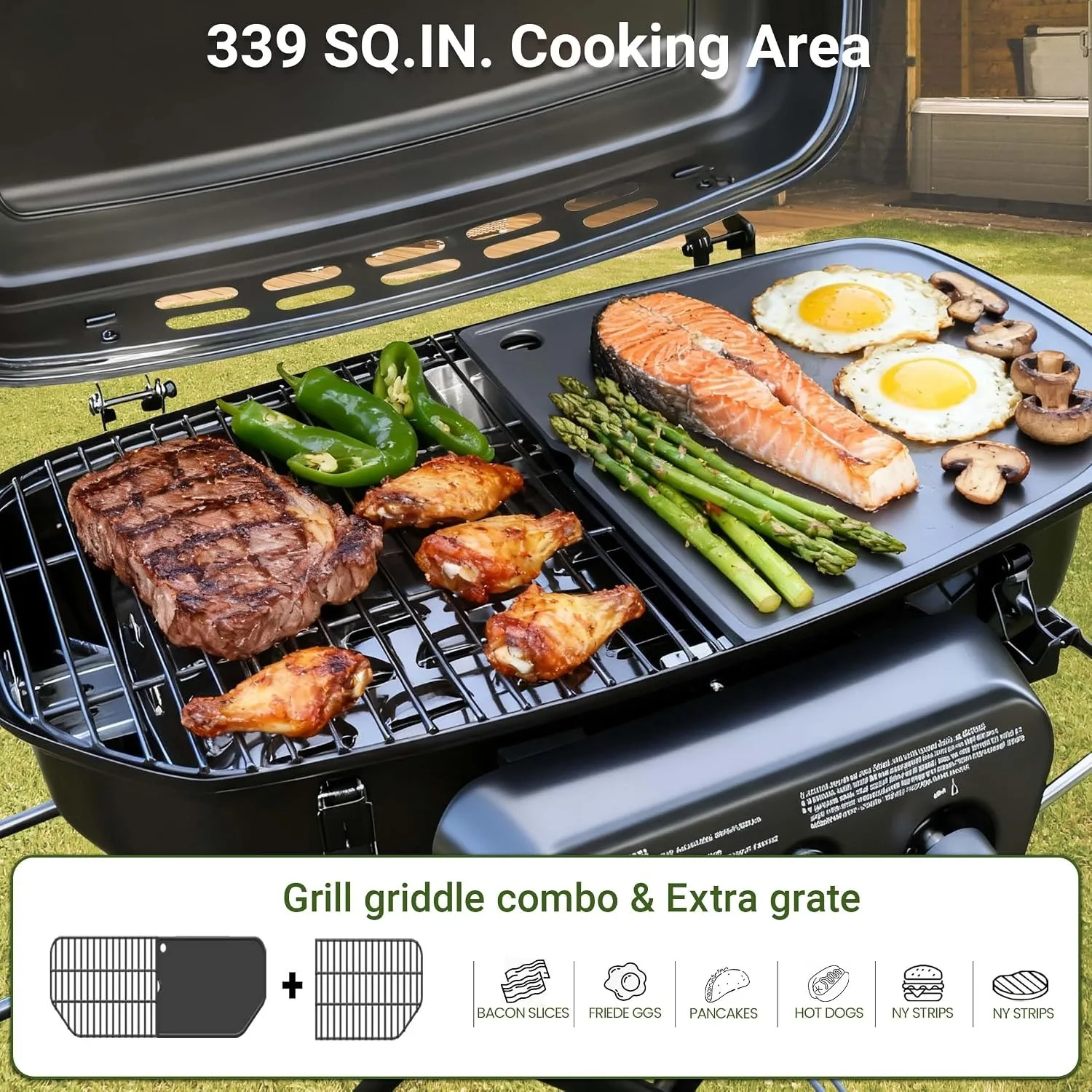 Brand-Man Portable Grill, Propane Gas Camping Grill & Cast Iron Griddle