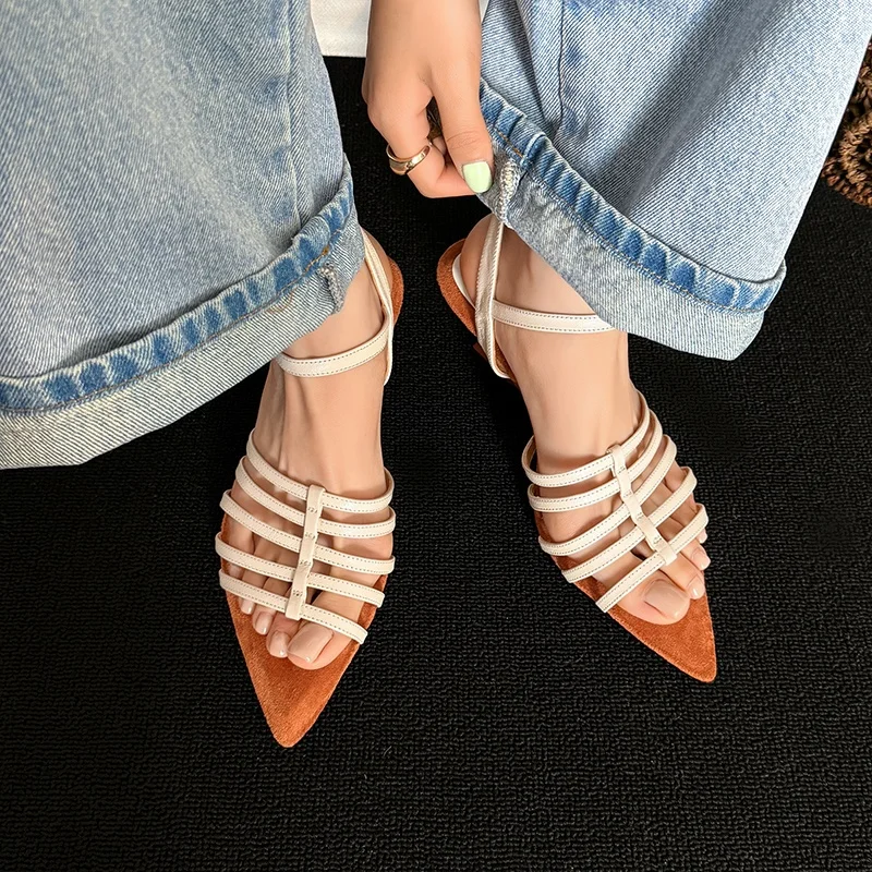 

2026 Summer Women Sandals Genuine Leather Women Shoes Cover Toe Slingback Shoes Pointed Toe High Heels Concise Designer Sandals