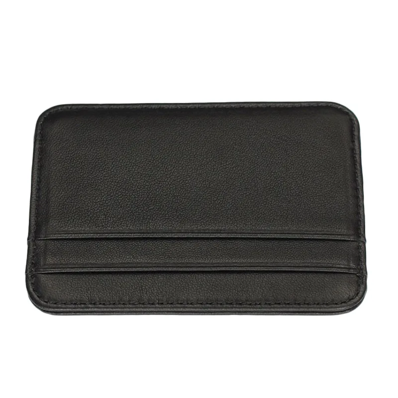 Porte-cartes en cuir véritable pour hommes, porte-cartes de visite mince, étui pour cartes de crédit, petit portefeuille fin, autocollant noir