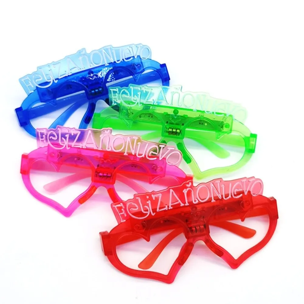 LED Glow 2026New Year Glow Glasses Square/Love Heart Shape Photographic Ornaments 2026 LED Glow Glasses Number Letter Light Up