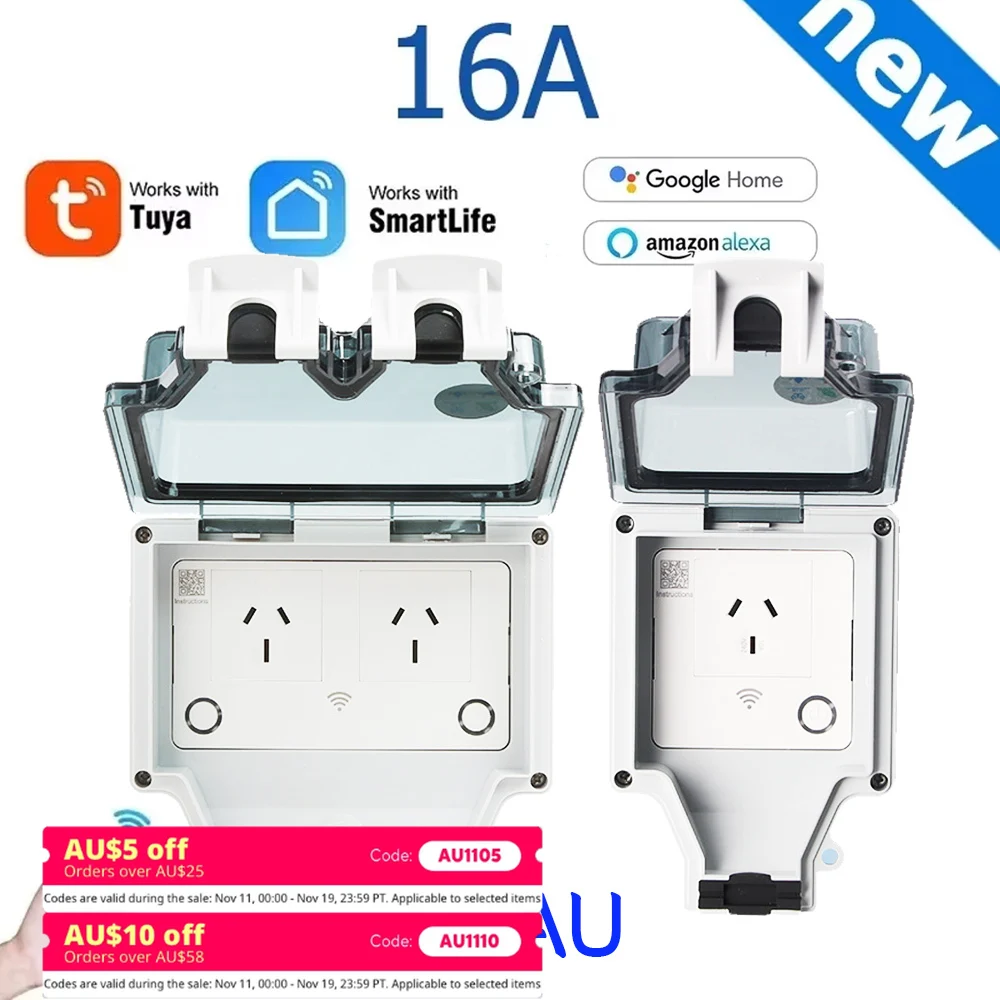 

Tuya Power IP66 Outdoor Socket AU CN ARG Wifi Smart Waterproof Socket Box Smart Wall Plug Socket with Timer Home Appliance 220V