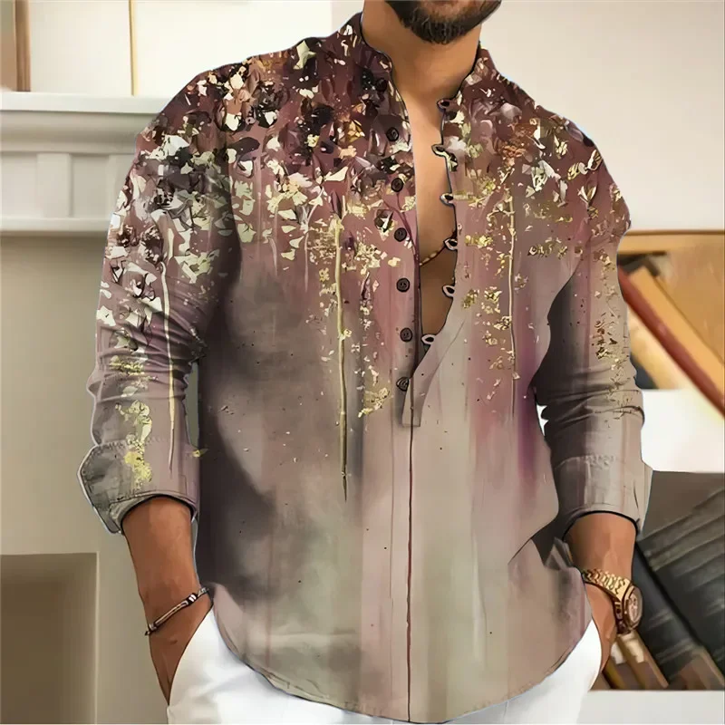 

Stylish and Eye-catching Men's Printed Casual Long-Sleeved Shirt with Bright Colors