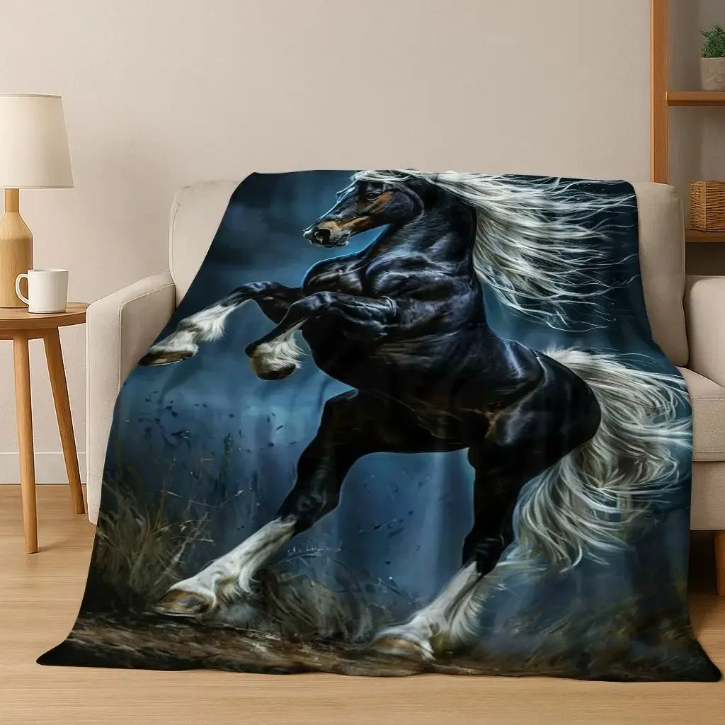 Dream Gallop Steed Horse Mustang Cartoon Art Flannel Blanket,Cozy Soft Throw Blanket for Home Bedroom Bed Sofa Cover Gift Kids