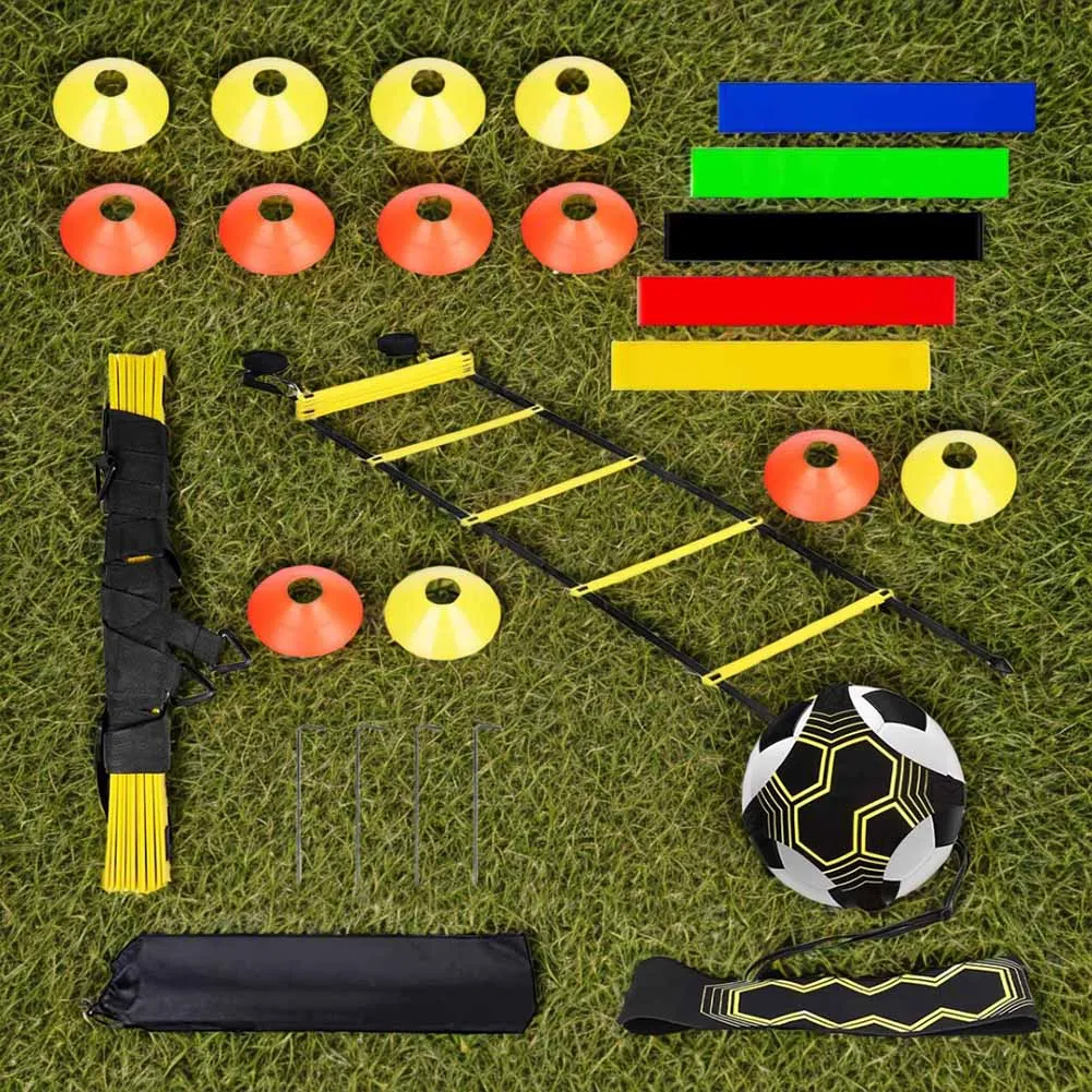 

Soccer Training Equipment 12 Rung Agility Ladder 12 Disc Cones Kick Trainer for Soccer Football Basketball