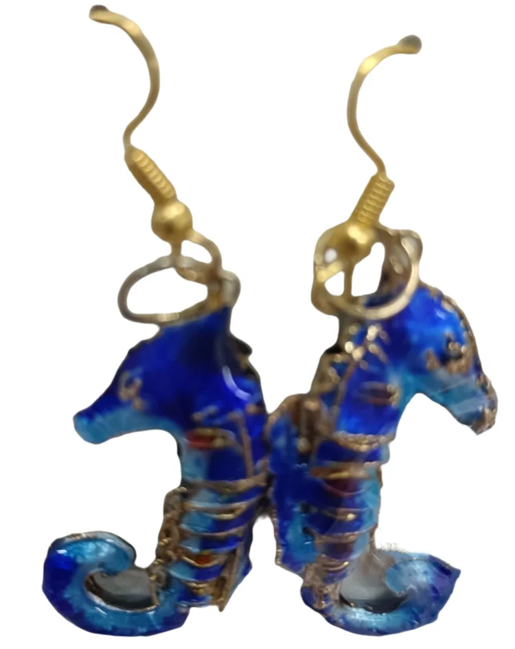 

Fashion Cloisonne Enamel Seahorse Dangle Earrings Vintage Animal Accessories Chinese Traditional Handicrafts Ethnic Women Jewel