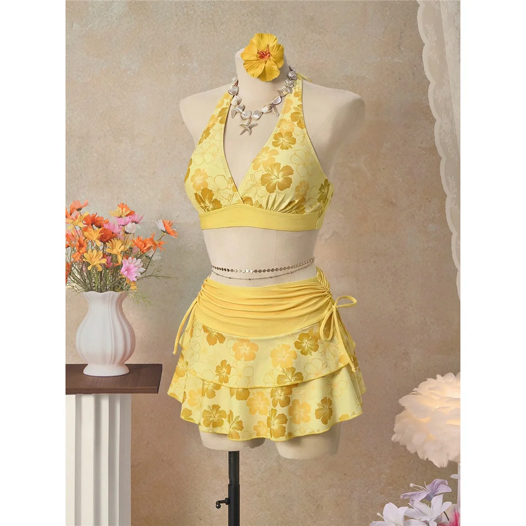 S - XL Mit Rock, Polka-Dot-Blumen-Bikini, Damen-Badebekleidung, dreiteiliges Bikini-Set, Badeanzug, Badebekleidung, Schwimmbekleidung V8518 – Detail 20