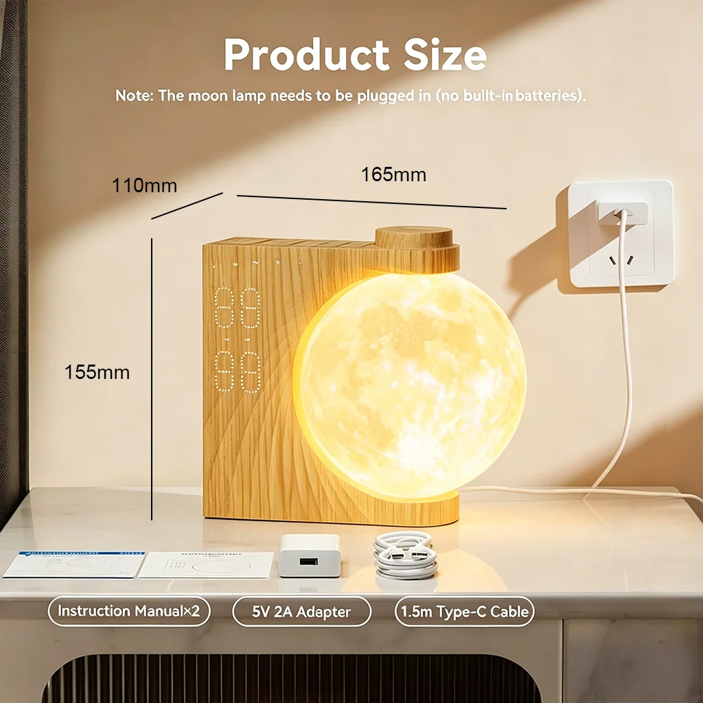 Moon Night Light Sunrise Alarm Clock With Nature Sounds Dimmable Desk Lamp White Noise USB LED Bedside Table Ambient Sleep Timer