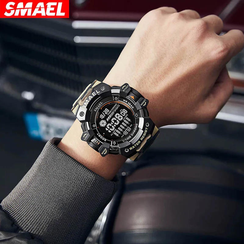 SMAEL 8050 New Men\'s Large Dial, Personalized Trendy Camouflage Style Sports Multi-Function Luminous