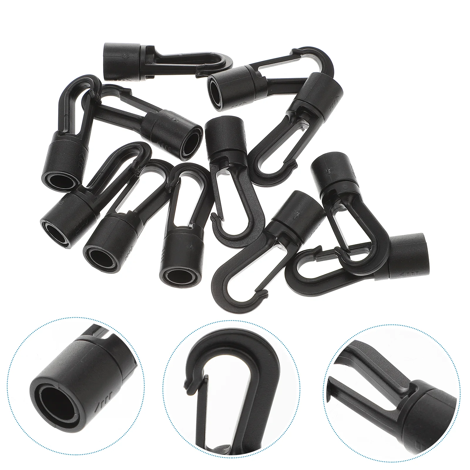 25 Pcs Elastic String Hook Shocks Cord Hooks Plastic Bungee Terminal Ends Black