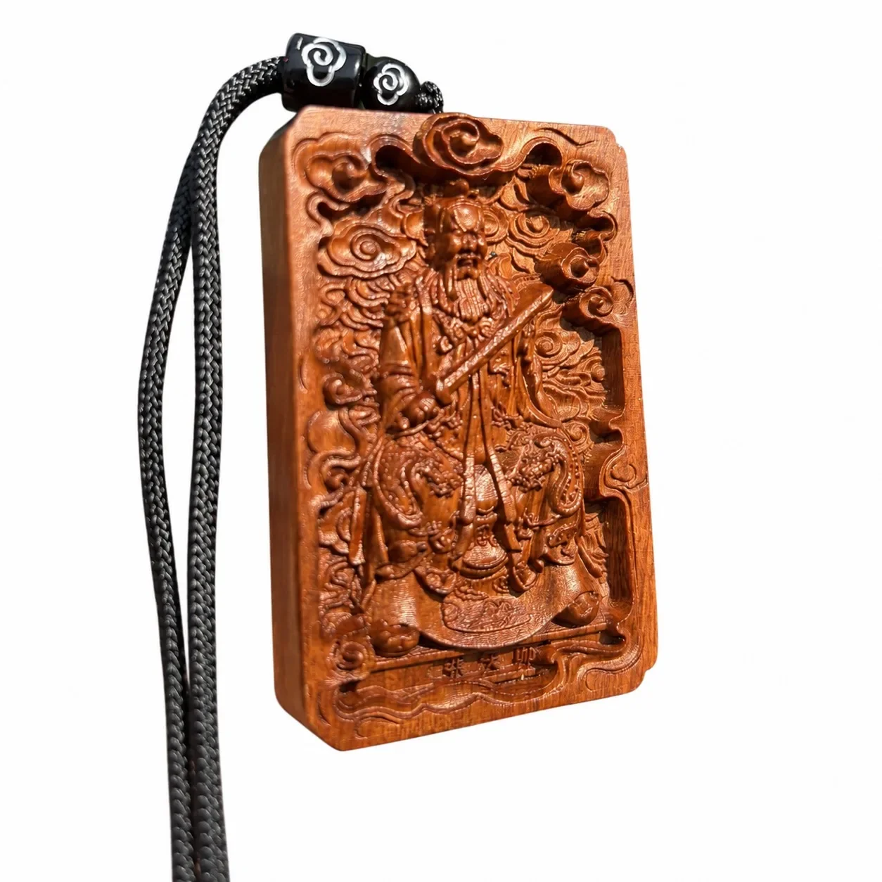 Hand Carved Lightning Struck Jujube Wood Zhang Daoling Pendant Tablet Taoist Master Amulet for Protection Good Fortune Gift