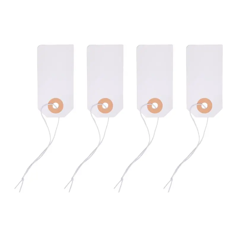 AED7-100 Pack Blank Tags With Elastic String Marking Hang Tags Attached Reinforced Hole Writable Blank Tags 2.75X1.37Inch