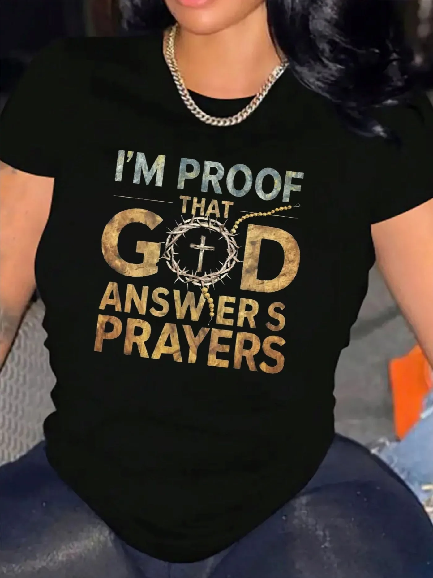 I'm Proof That God Answers Prayers Women's T-shirt Faith-Inspired Graphic Inspirational Christian Casual Top Women's Clothing