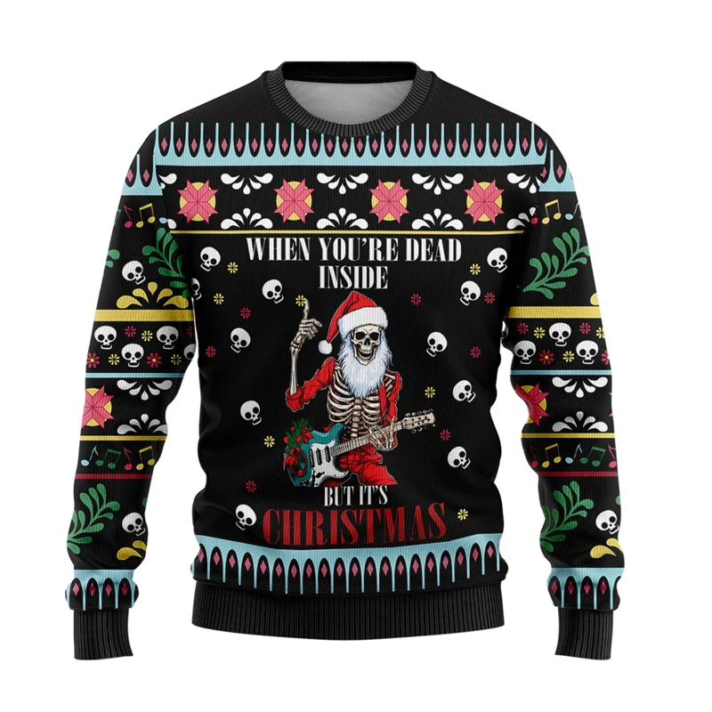 Pull de Noël imprimé en 3D animal mignon pour hommes et femmes, col rond décontracté, design de crâne drôle, vêtements graphique