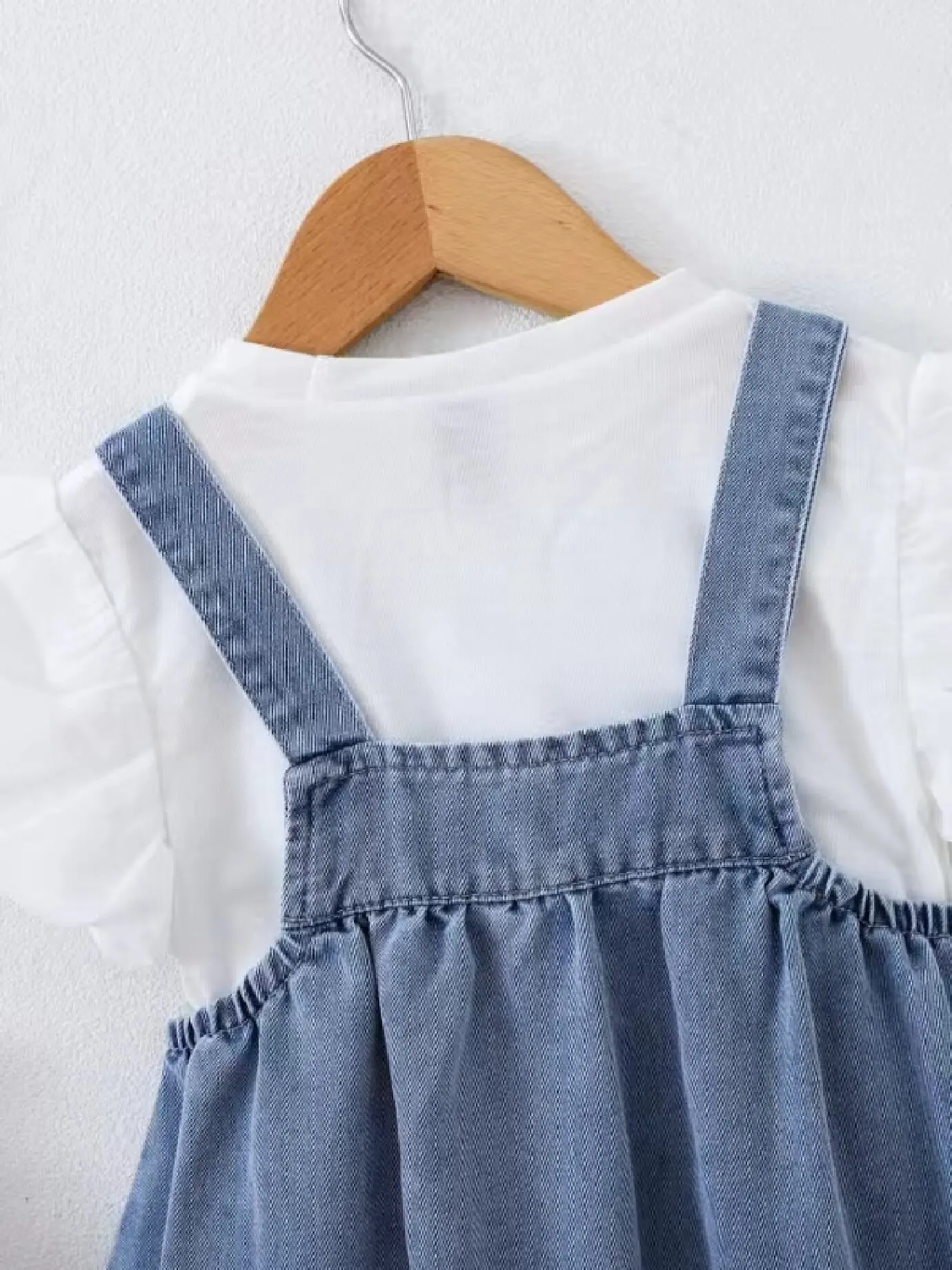 Girls cowboy halter dress two-piece summer baby girl knit+chiffon lantern sleeve flowers denim halter dress