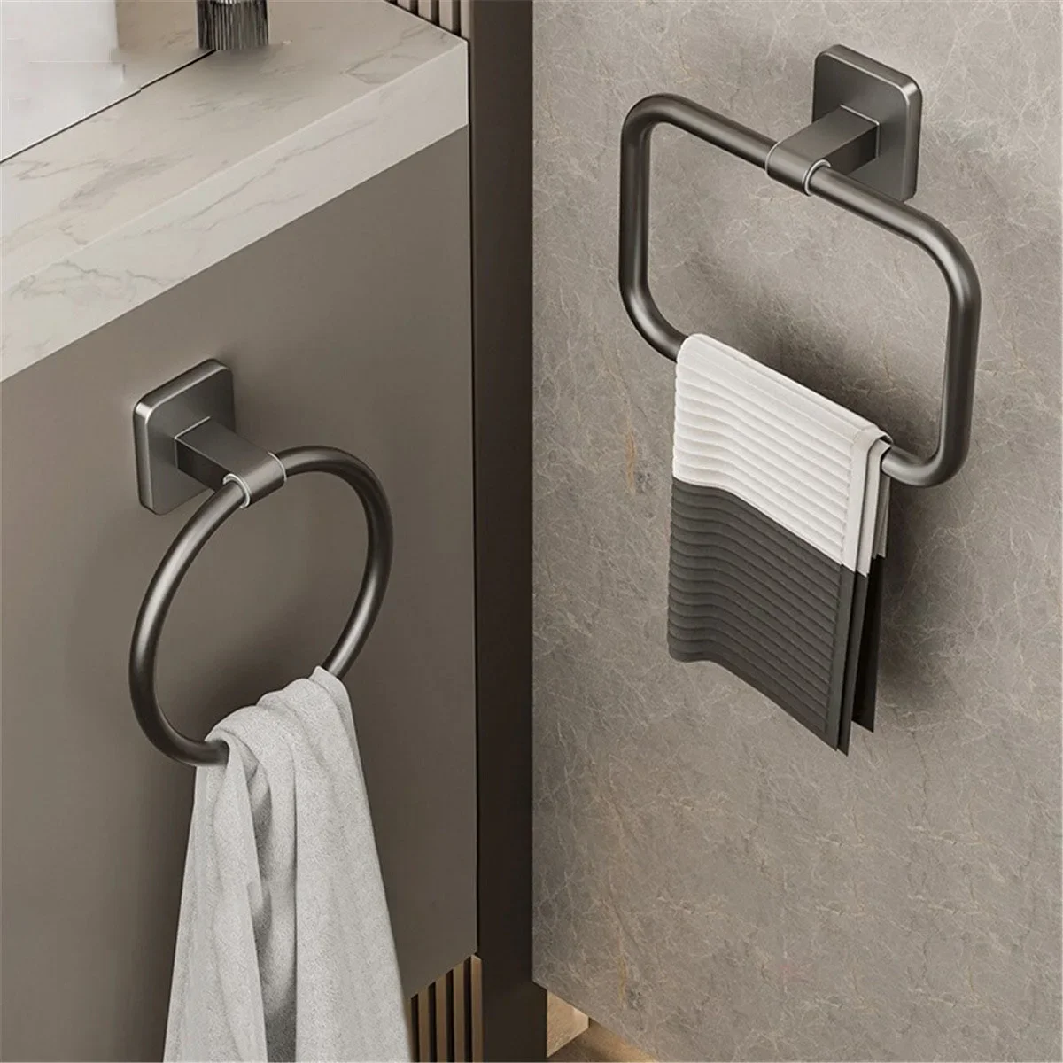 Bathroom Hand Towels Rack Punch-free Hanging Ring Wash Basin Towel Rack Round Towel Ring Space Aluminum Load-bearing 5kg