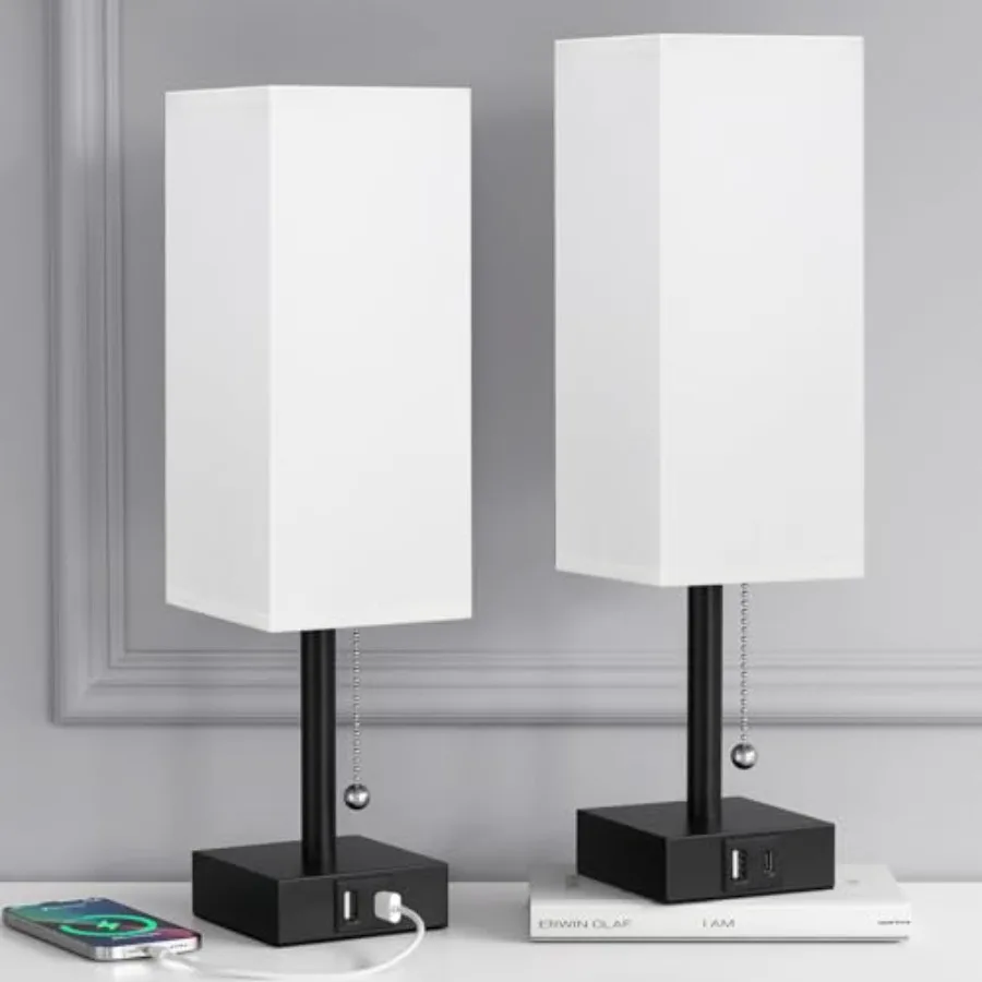 

Bedside Table Lamps Set of 2 - Small White Bedroom Lamps with 3 Color Temperatures 3000K/5000K/4000K,Square Nightstand Lamp wit