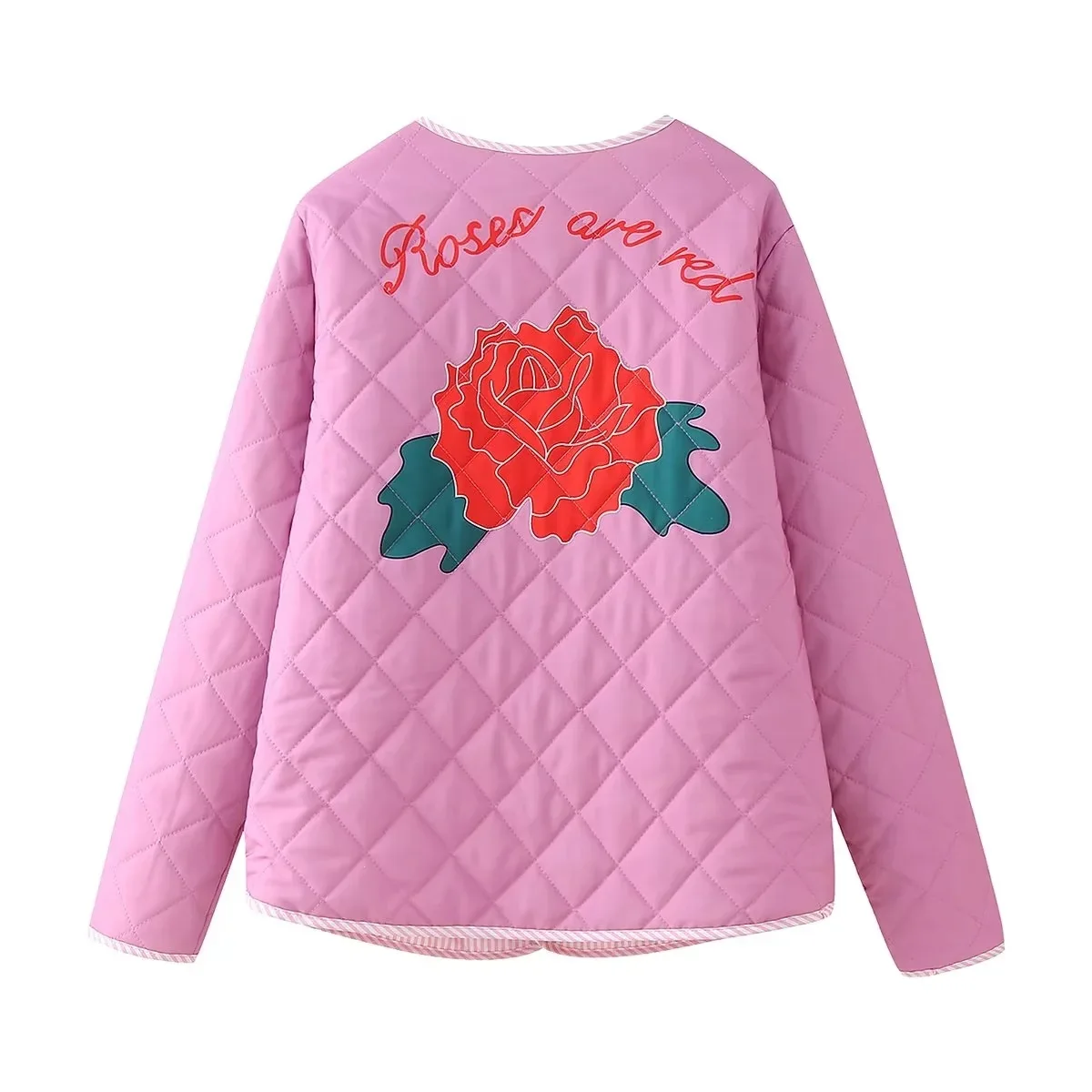 Women\'s Popular Rose Printed Butterfly Knot Cotton Jacket