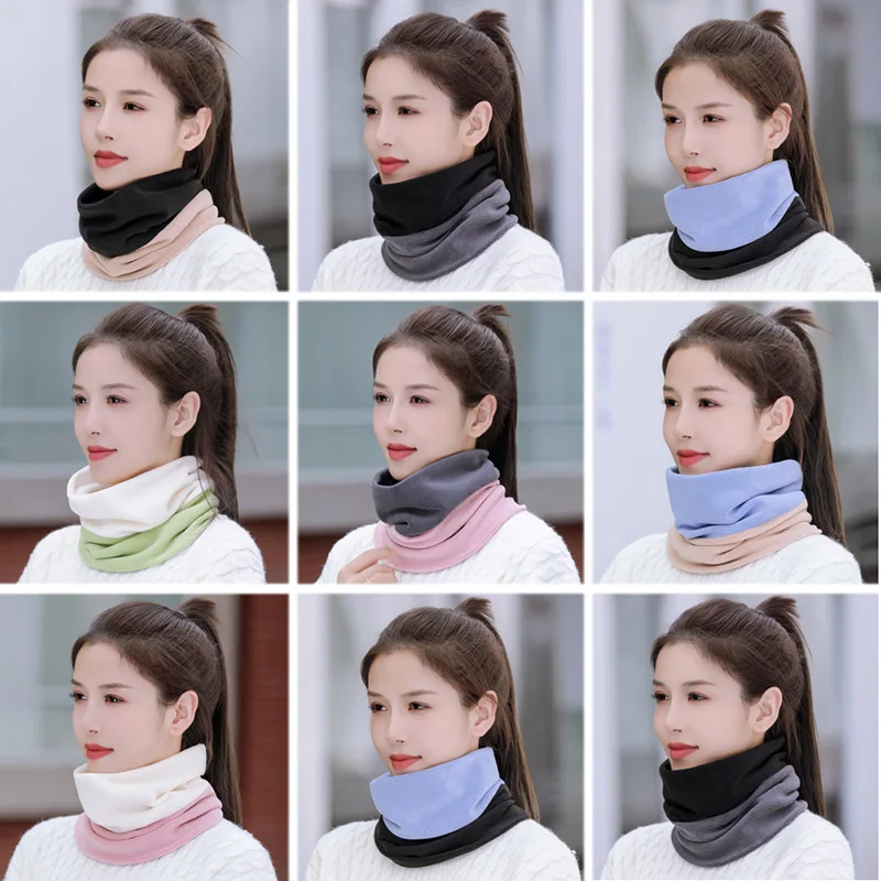 

New Women Thickened Warm Scarves Plush Solid Color Splice Neck Gaiter Cold-proof Collar Outdoor Sports Cycling Skiing