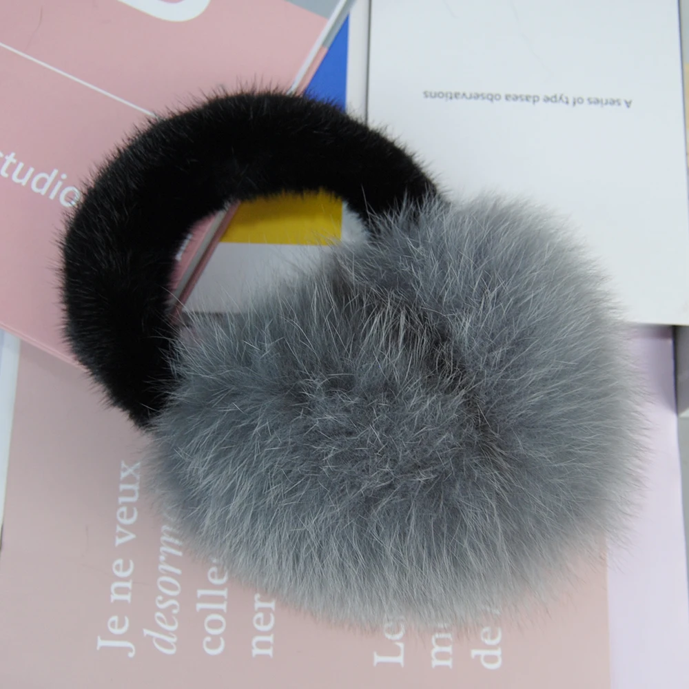 Hot Sell Girls Natural Real Fox Fur Earmuffs Winter Women Warm Plush Fox Fur Ear Muff Russian Fluffy With Real Mink Fur Earlaps