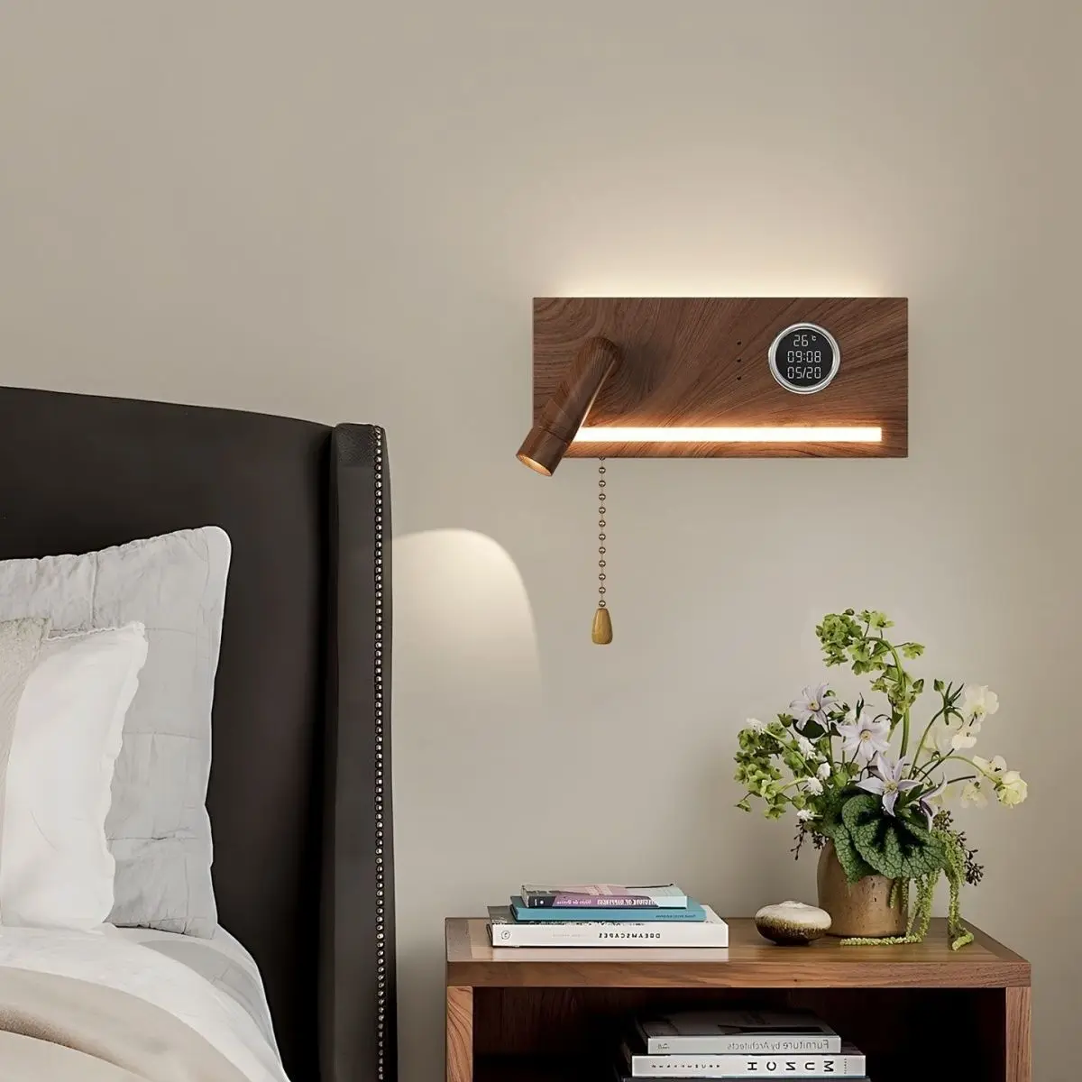 Bedroom Bedside Walnut Colored Digital Display Wall Lights Retro Living Room TV Background Bluetooth Sound Decoration Wall Lamps