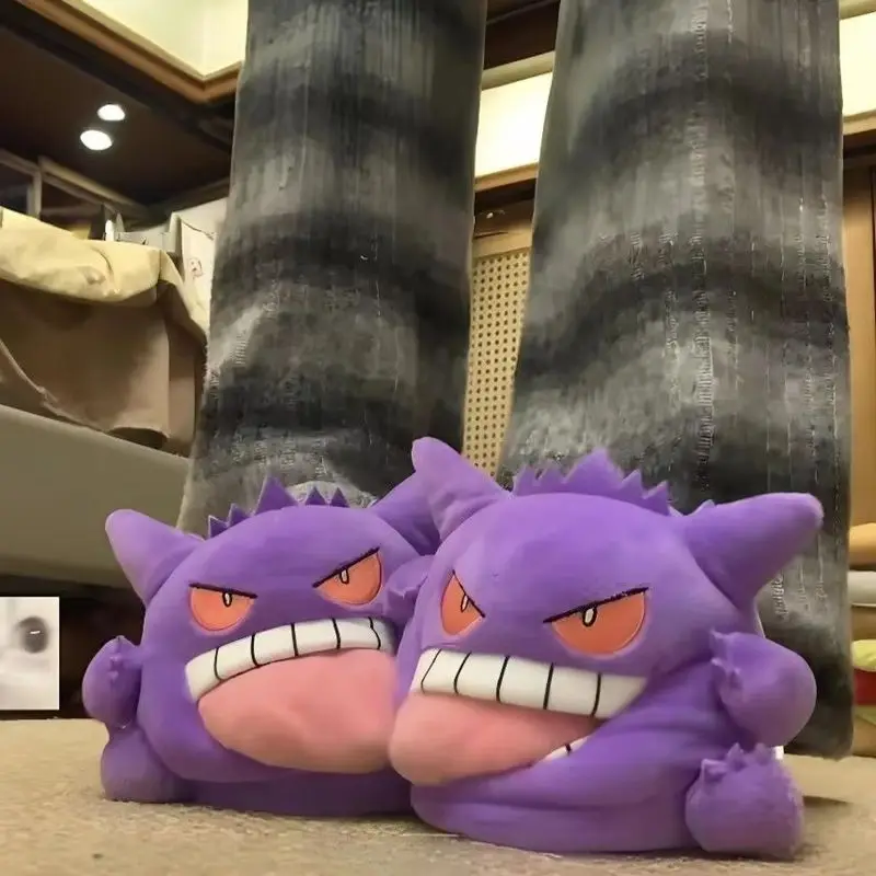 Nouvelles pantoufles amusantes en peluche de démon de dessin animé, chaudes en coton, à bout fermé, antidérapantes, pour l'intérieur, pour adultes et couples