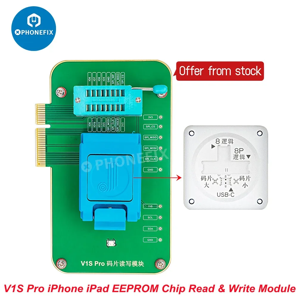 JCID JC V1S Pro Chip Read Write Module for iPhone 6G-15 Pro Max Baseband USB-C U2 BIOS LC Logic SPI Chip Reading Writing Tools