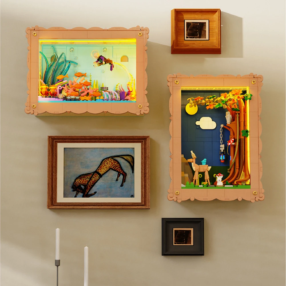 

Idea Painting Art Mini Block 3D Scenes Photo Frame Building Bicrk Construction Toy Playset With Light Collection For Gifts