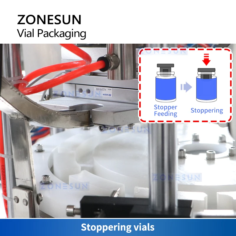 ZONESUN Automatic Vial Liquid Filling Capping Packaging Machine Small Bottle Equipment with Vibratory Bowl Cap Feeder ZS-AFC20