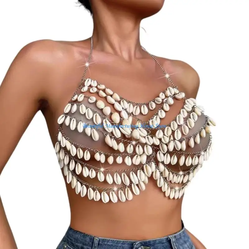 

E56A Beaded Multilayer Body Chain Bra Chest Chain Body Jewelry Accessories Women