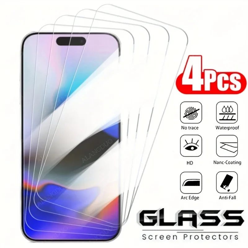 

4 шт. Защитная пленка из закаленного стекла для iPhone 16 Pro Max 11 12 13 14 15 Pro Max 15 16 Plus XR XS Max 7 8 Защитное стекло